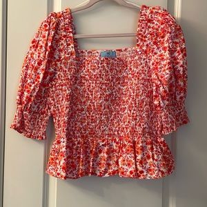 CeCe Smocked pink and orange top